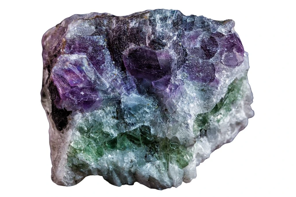 Fluorite Geode Rock on a white background