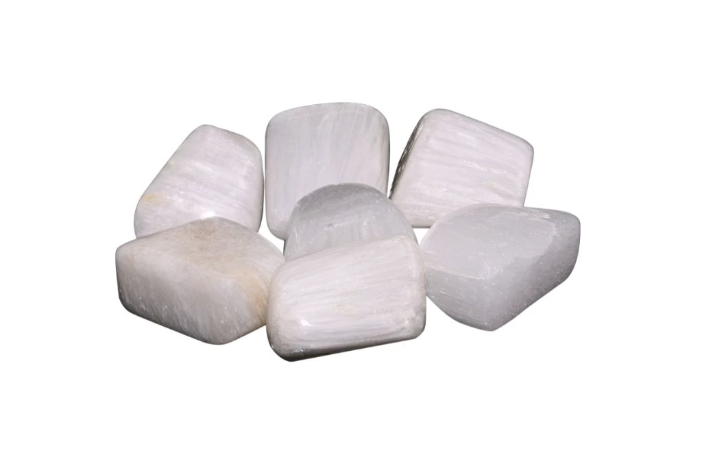 Scolecite stones on white background