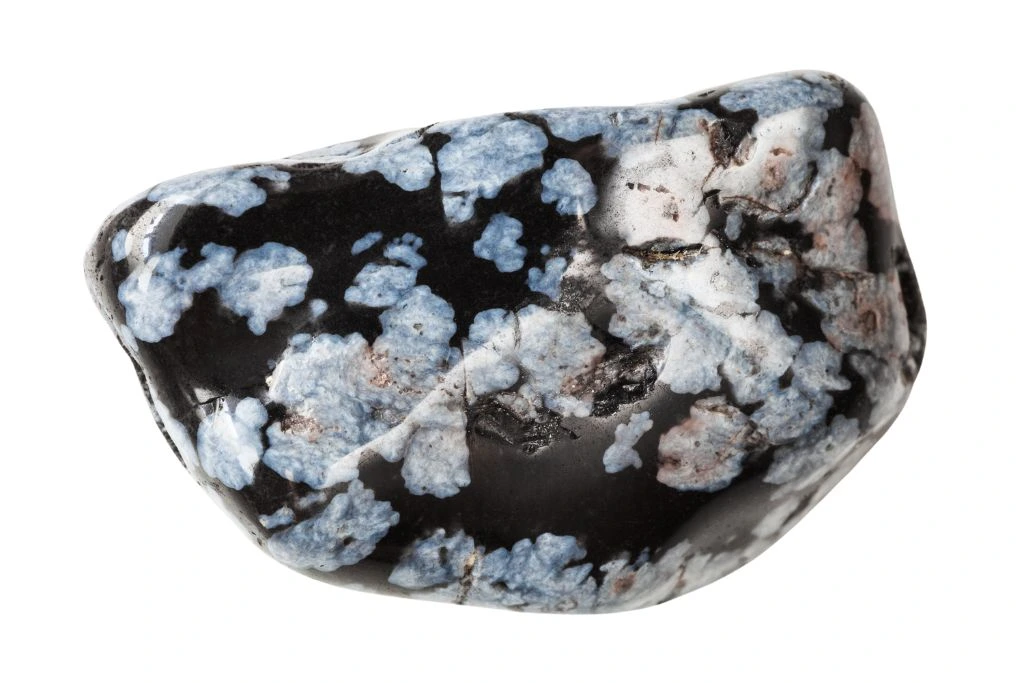 polished snowflake obsidian on a white background