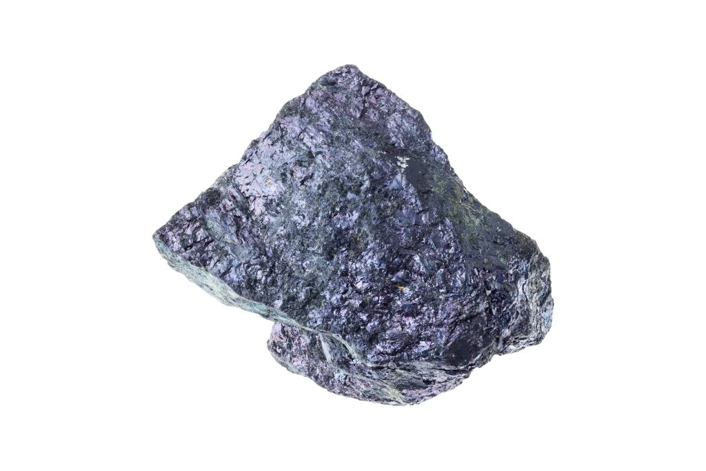 Rough Bornite Peacock Ore Stone on white background