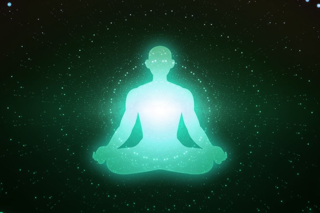 Aquamarine aura on a black space background