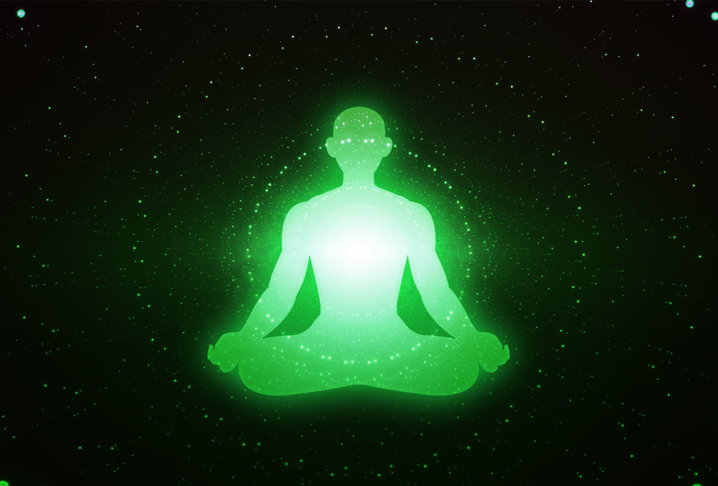 Green aura on a black space background