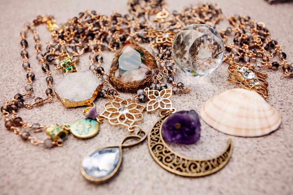 Different crystal jewelries.
