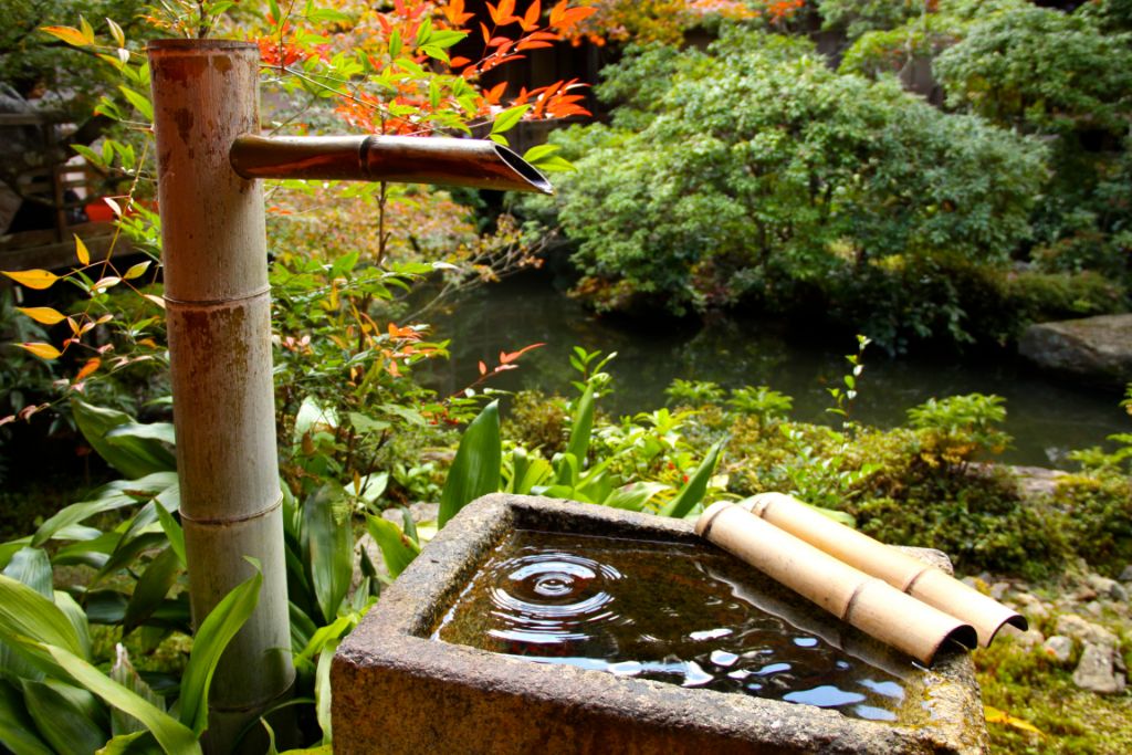 a small fountain on a garden