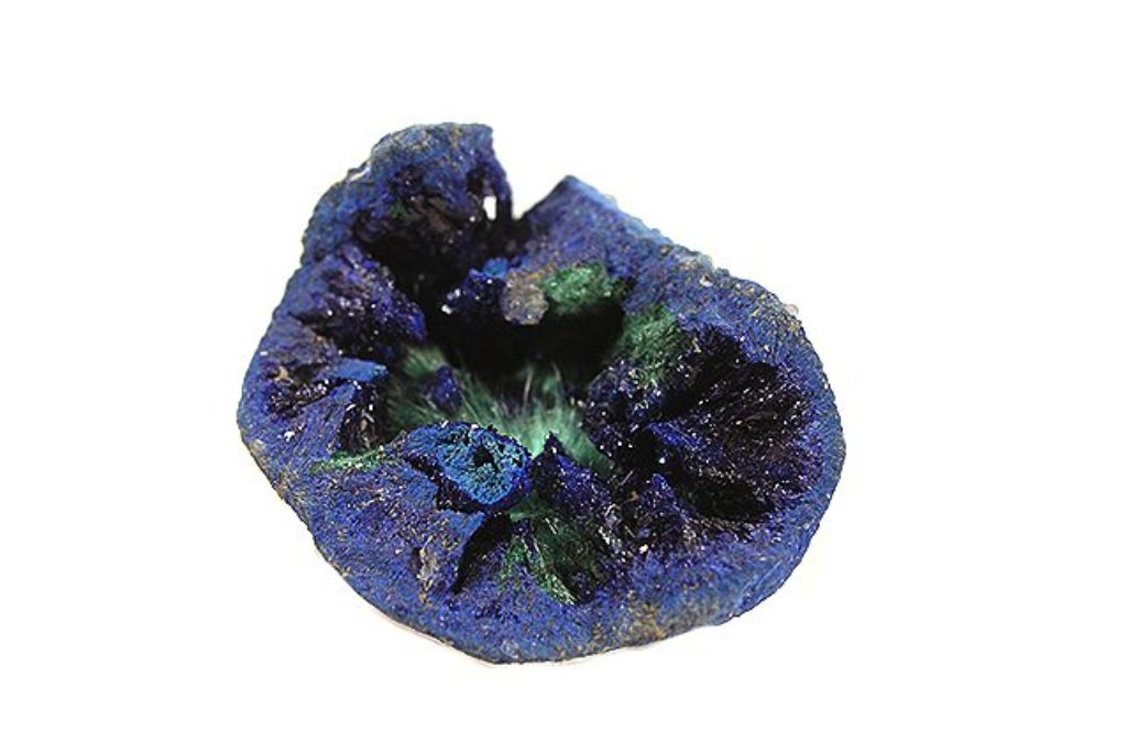 Azurite Malachite crystal on a white background