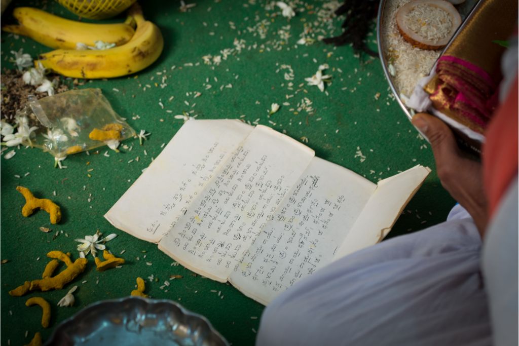 sanskrit mantra written on a paper