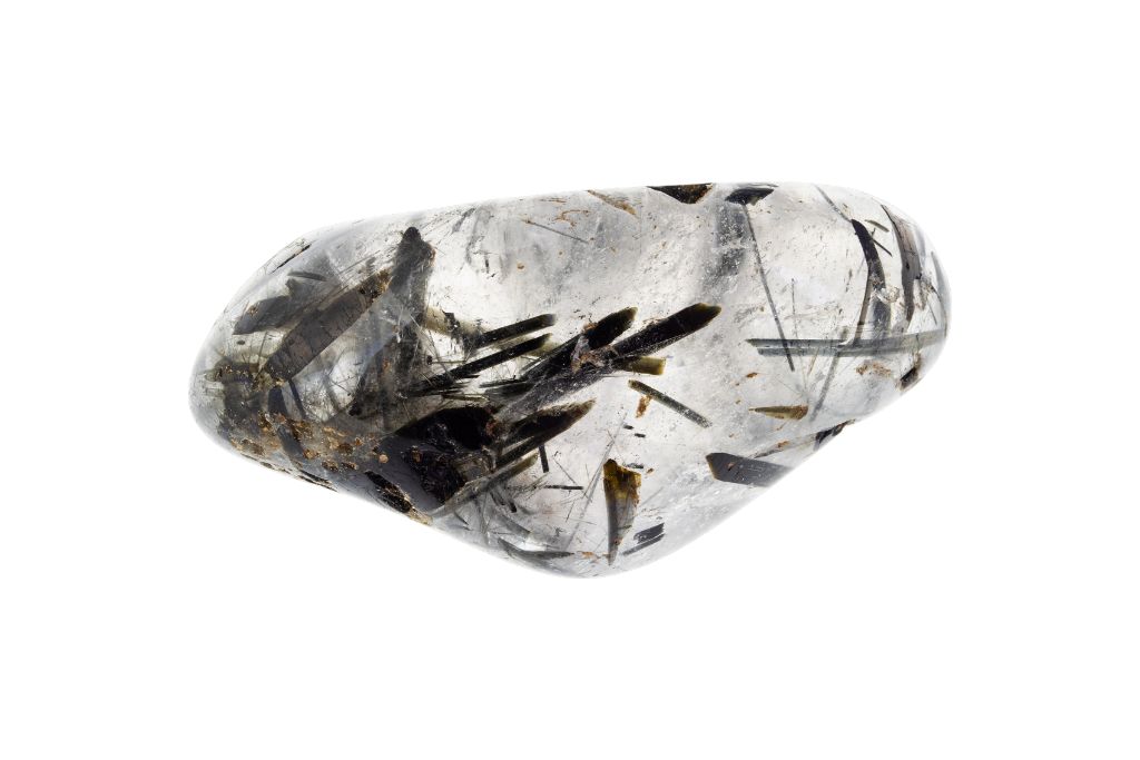 Tourmalinated Quartz on white background