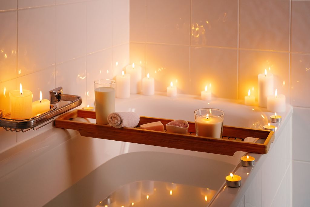 Rituals in bathtub with candles