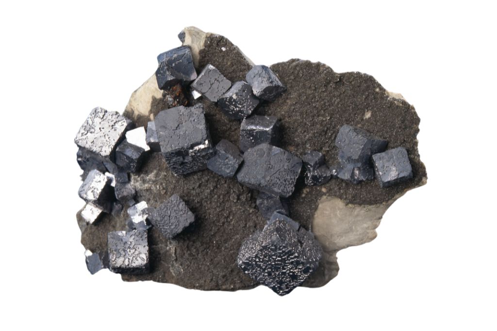 natural clustered Cubic shaped Galena on a matrix