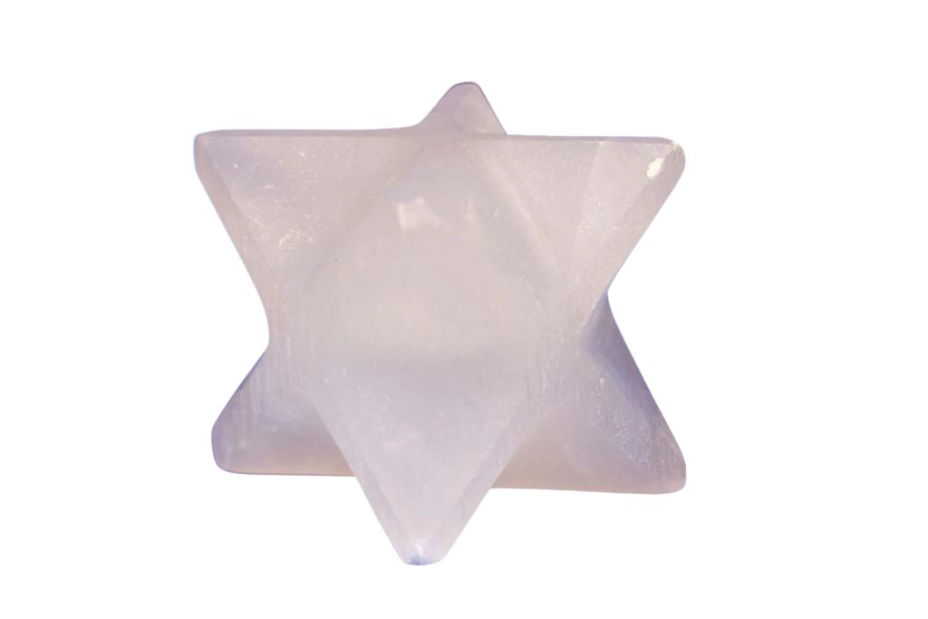 Merkaba shaped Selenite on a white background