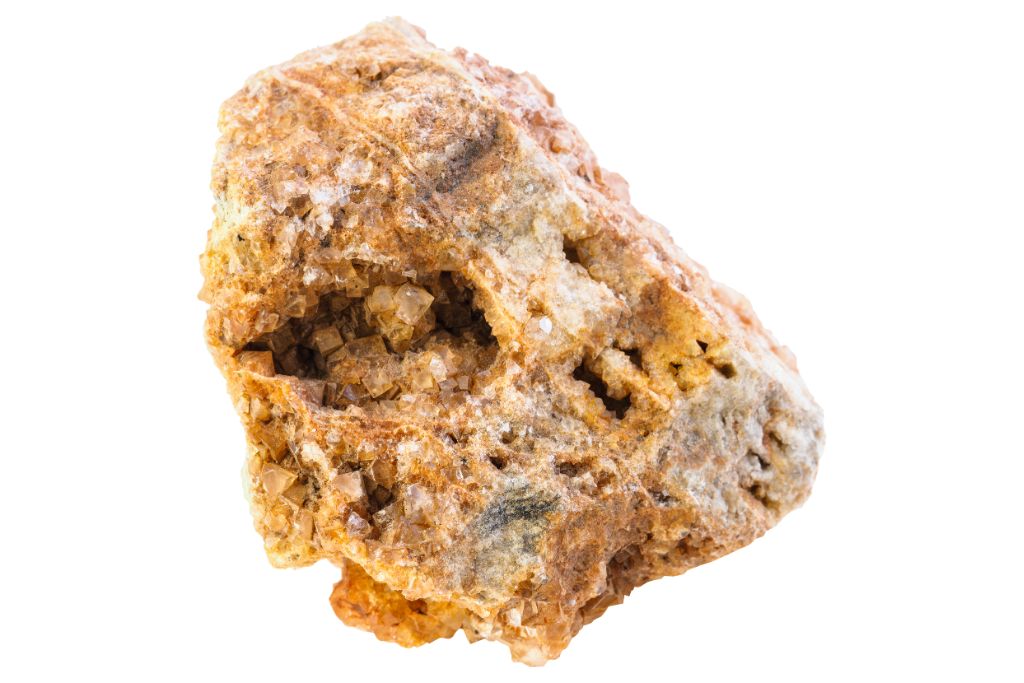 Hoppered Wulfenite Crystal on white background