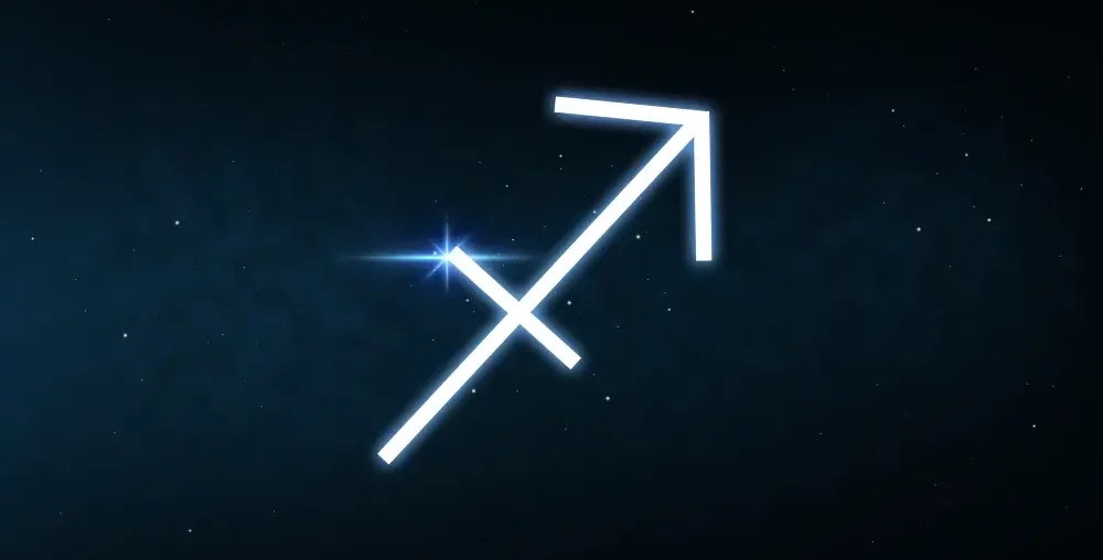 Sagittarius zodiac sign on a deep blue space background
