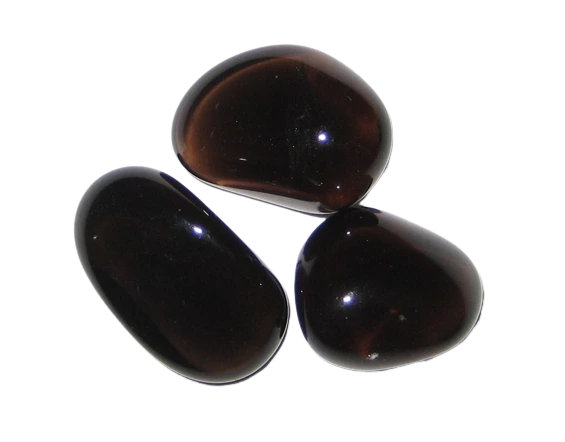 3 pieces of polished apache tears stone on a white background