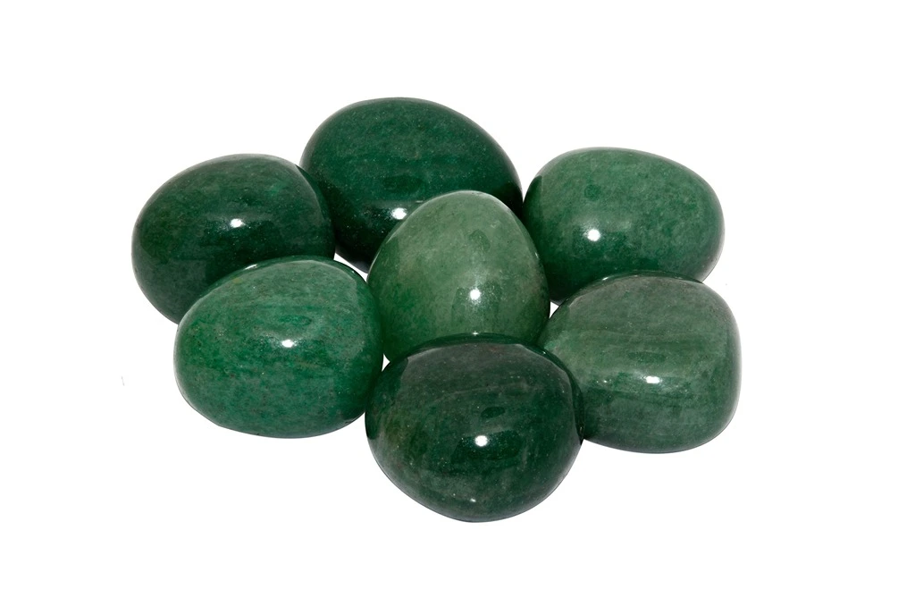 set of aventurine crystals on a white background