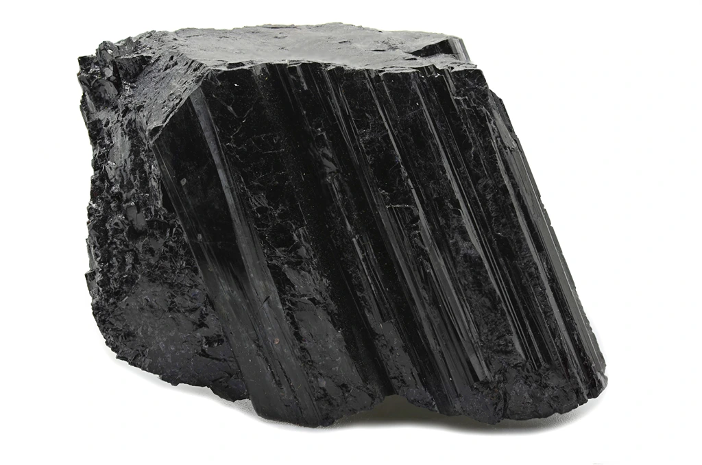 chunk of black tourmaline on a white background