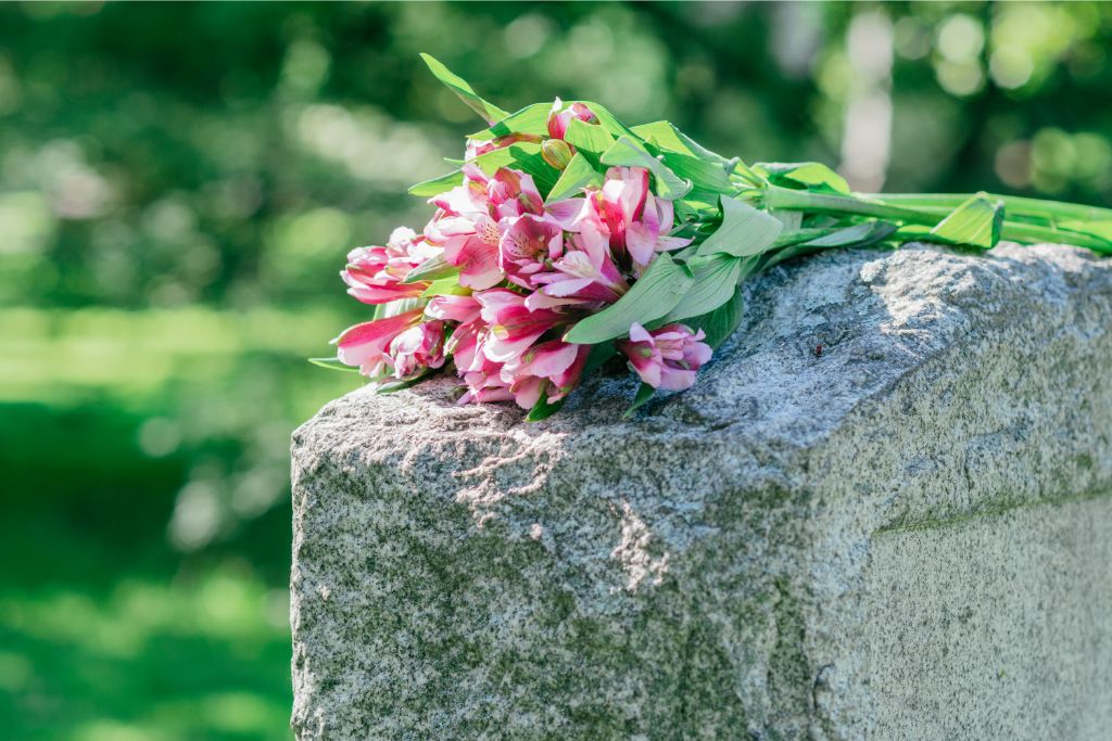 Flowers on a tombstone