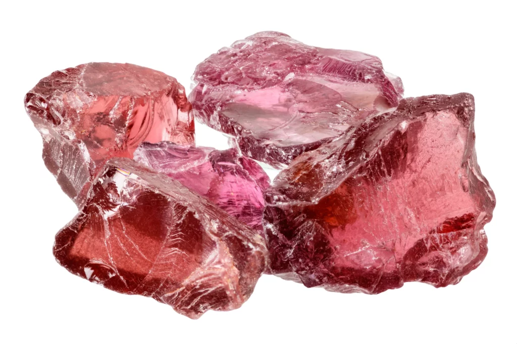 4 pieces of garnet chunk on a white background
