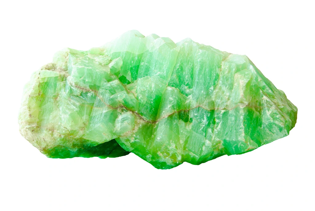 green jade chunk on a white background