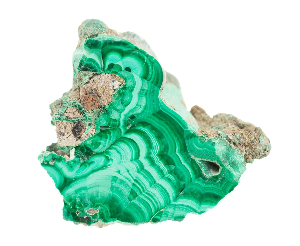 Malachite on a white background