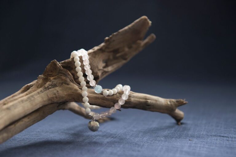 Pink Crystal Bracelet on a wooden branch