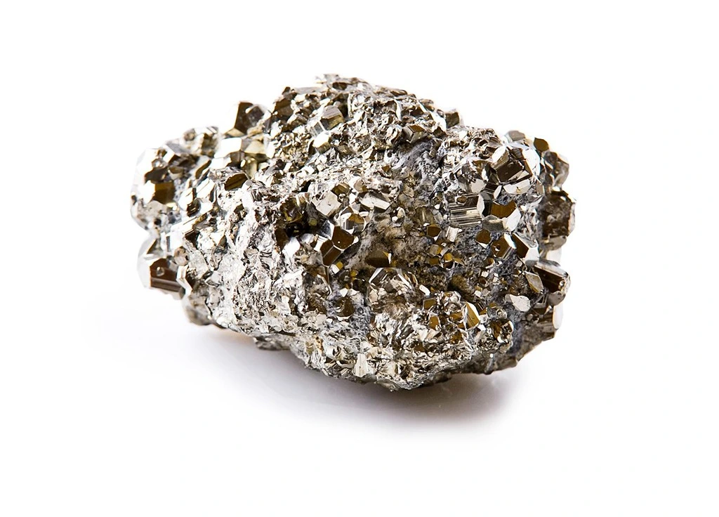 pyrite geode rock on a white background