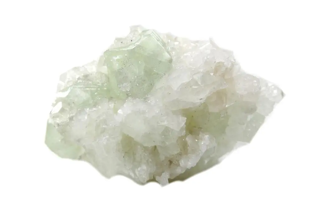 chunk of apophyllite on a white background