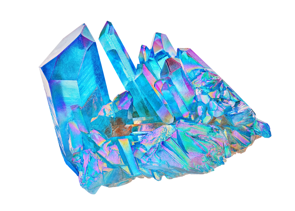 a chunk of aura crystal on a white background