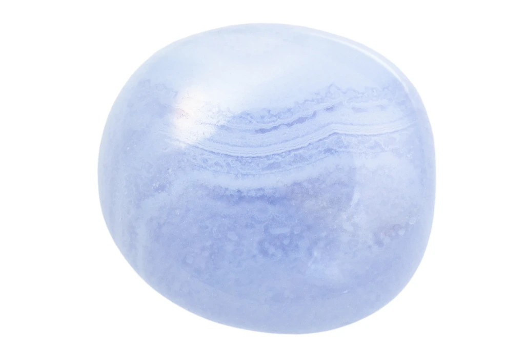 polished blue lace agate on a white background