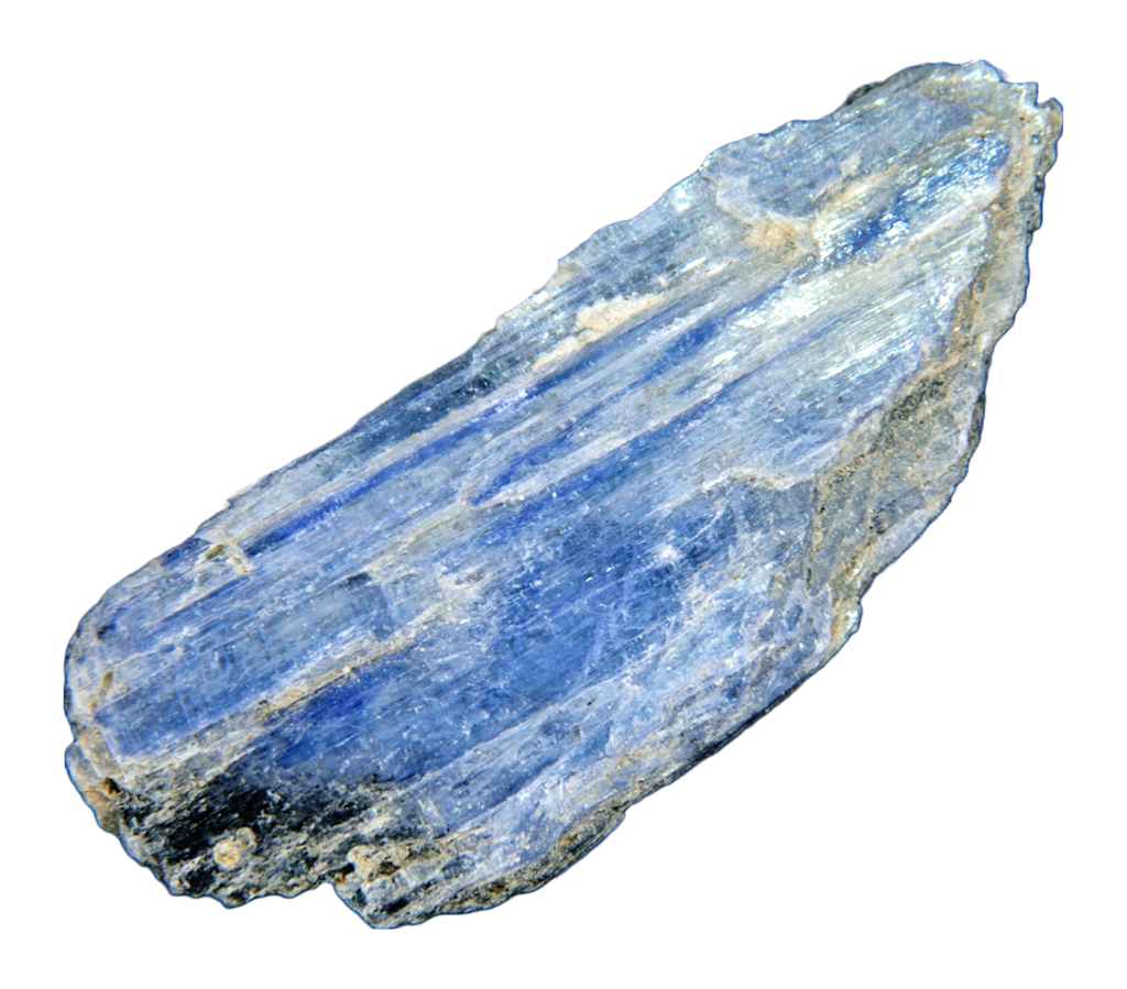 kyanite chunk for releasing limiting beliefs on a white background