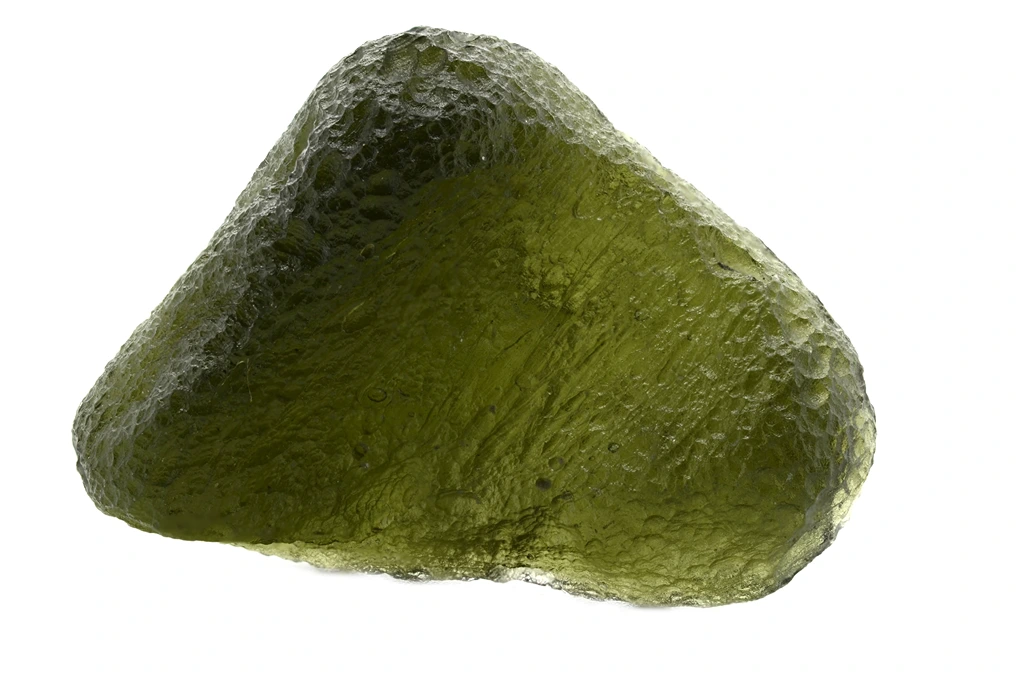 Moldavite chunk on a white background