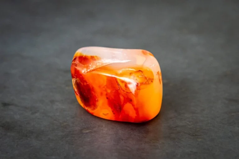 carnelian on a smooth gray table surface