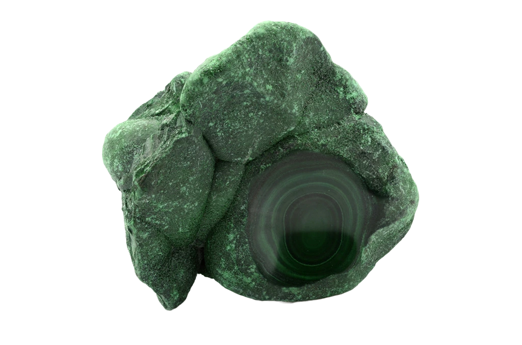 Malachite chunk on a white background
