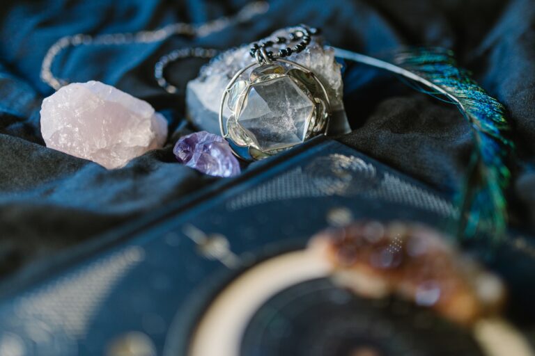 assorted crystals on a dark cloth