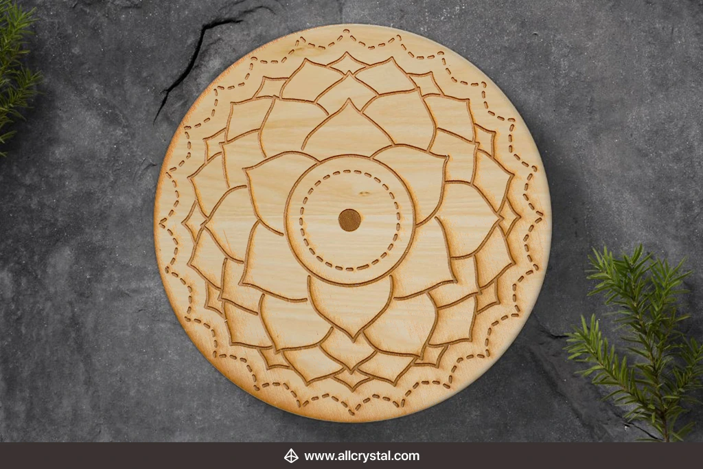 Crown Chakra Crystal Grid on round wood plate