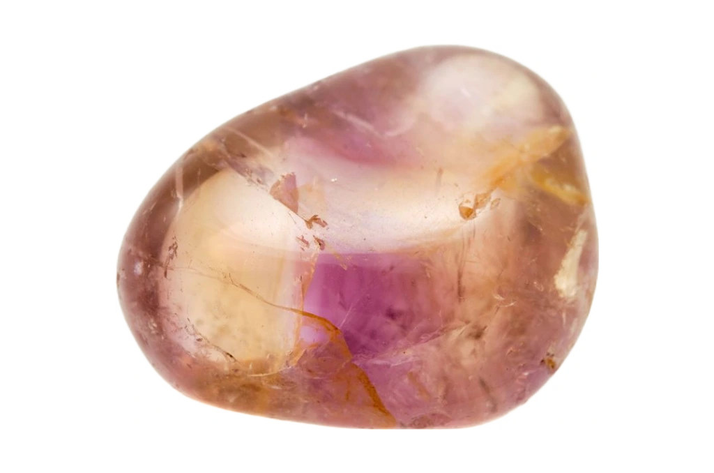 polished ametrine on white background