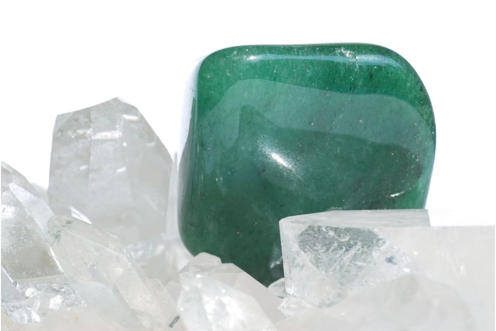 Selenite chunks for cleansing together with Green Aventurine