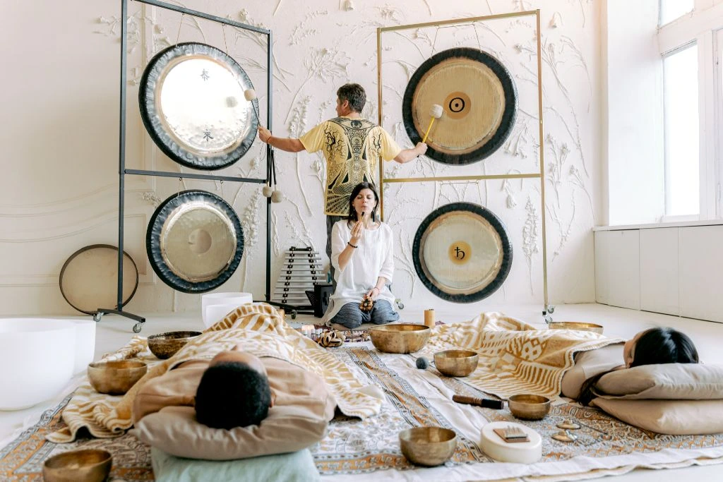 couple participating in a sound bath session