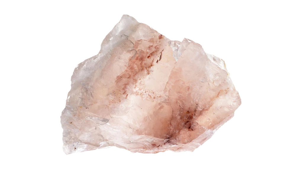 Raw rose quartz on a white background