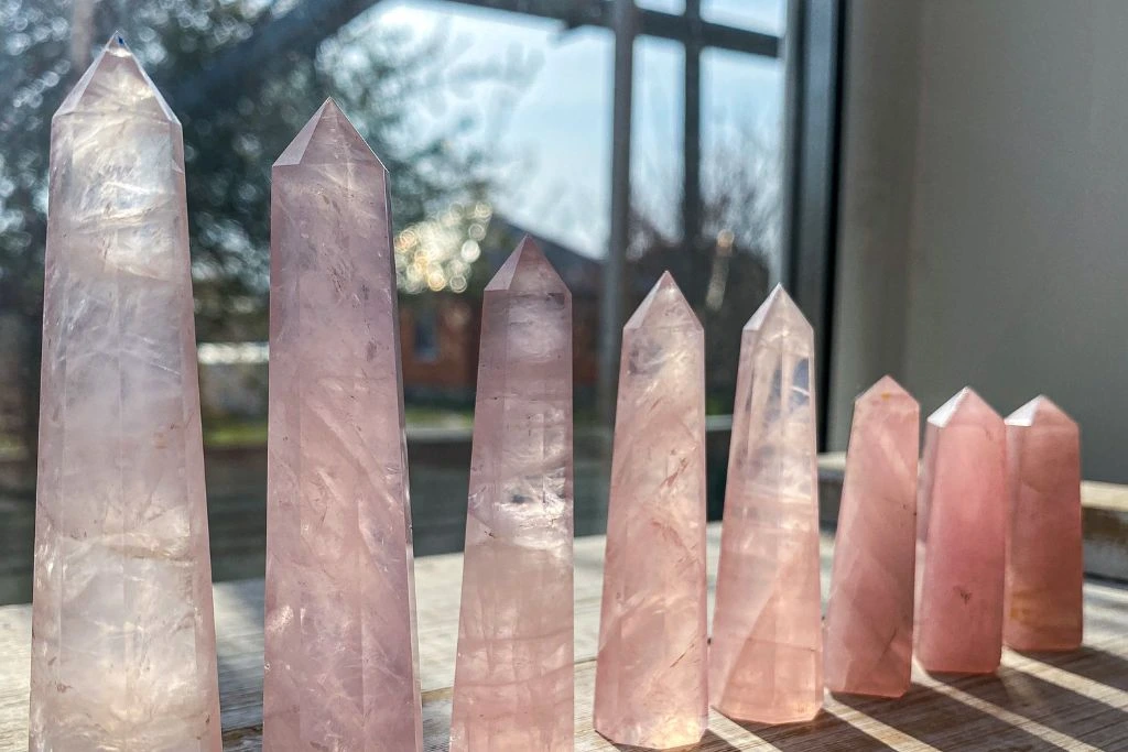 Rose quartz bathed in sunlight