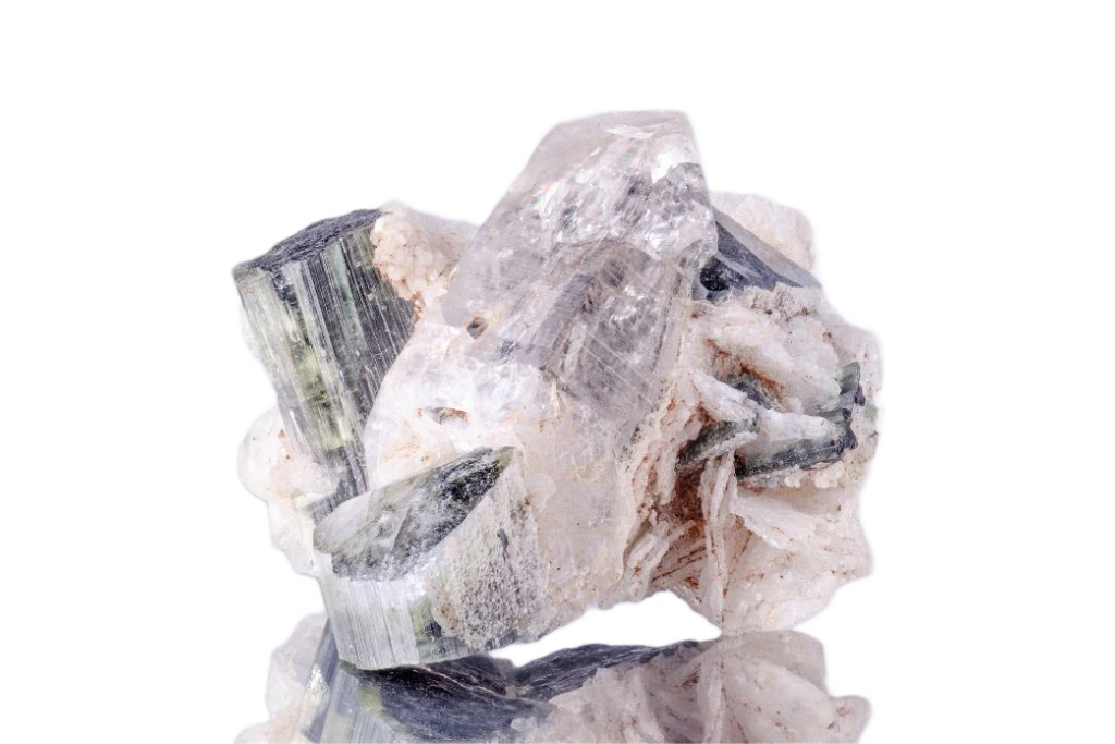 tourmaline on quartz on a white background