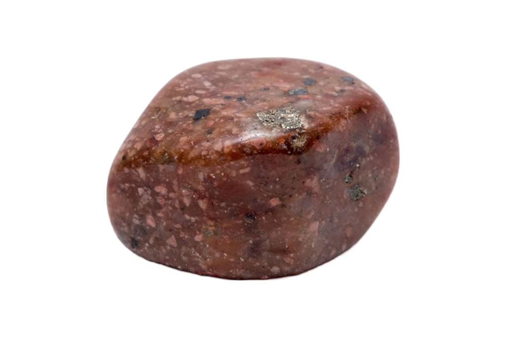 polished unakite stone on a white background