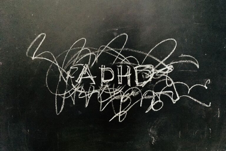 adhd scribbled on a black board