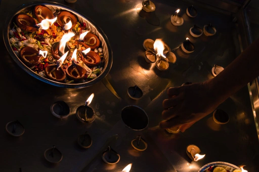 Lighted candles on a dark room