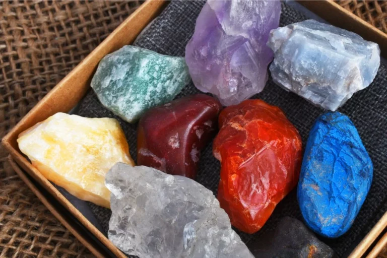chakra crystals on a container