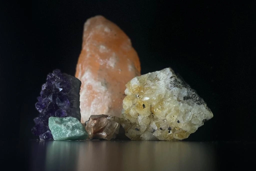 crystals situated on a dark place