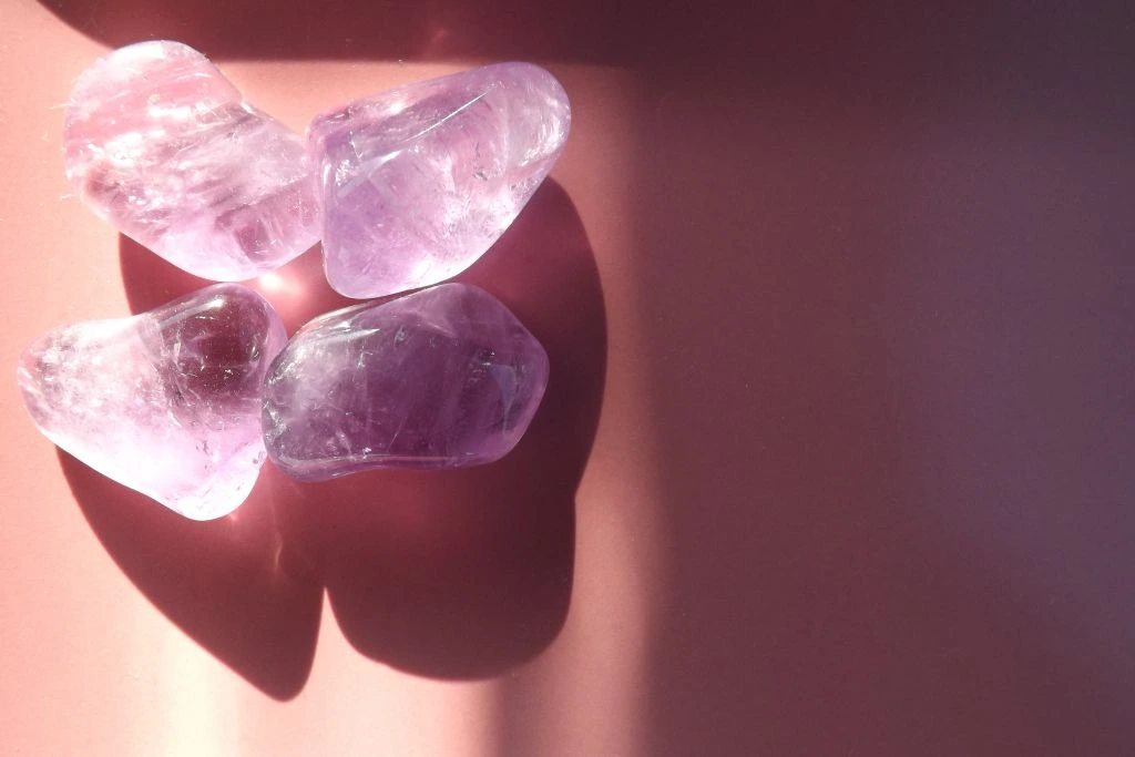 Polished Rose quartz being charged under sunlight