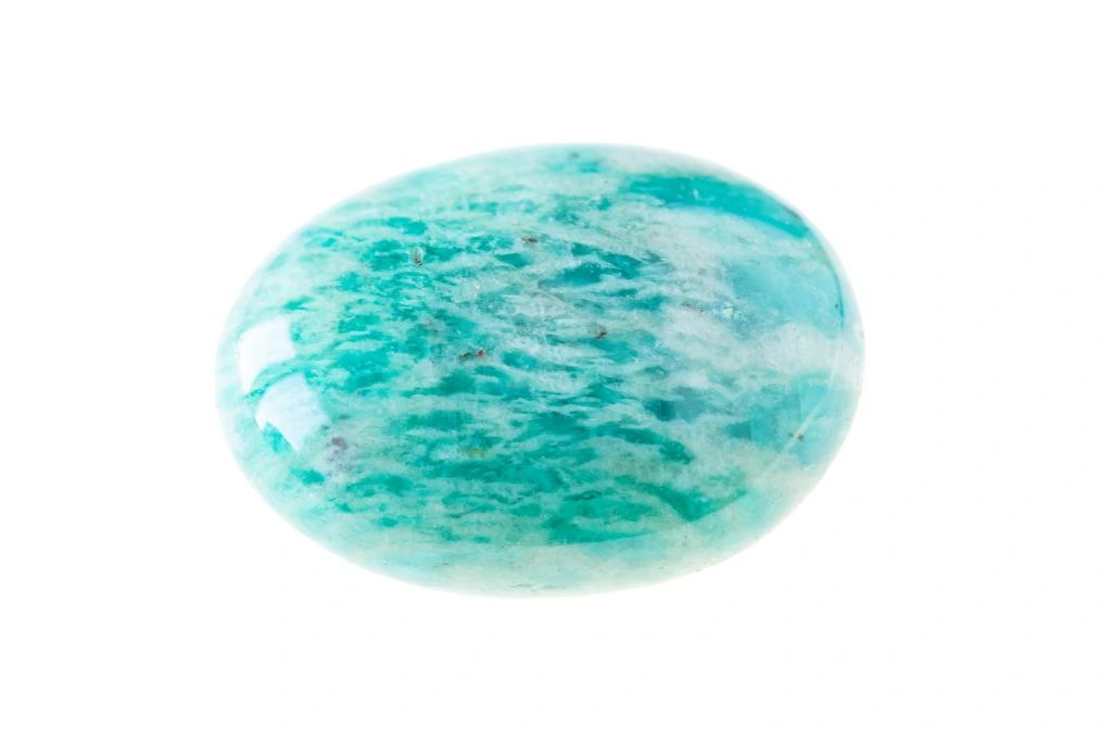 polished amazonite on white background