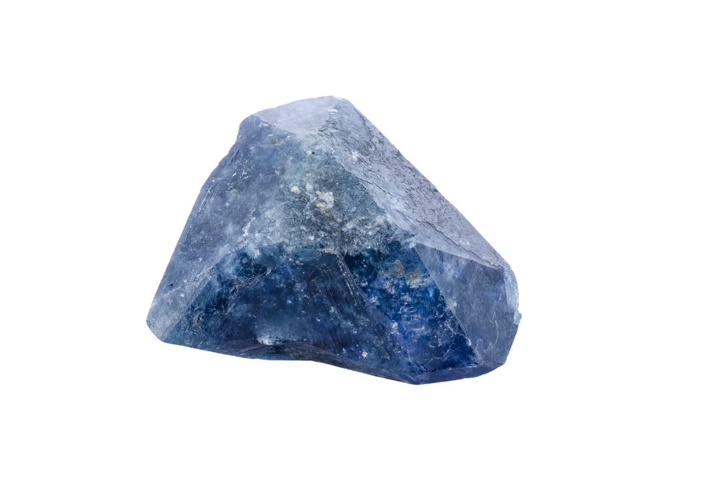 polished benitoite on white background