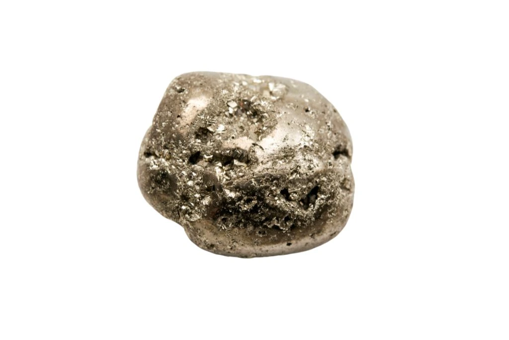 Pyrite crystal on white background