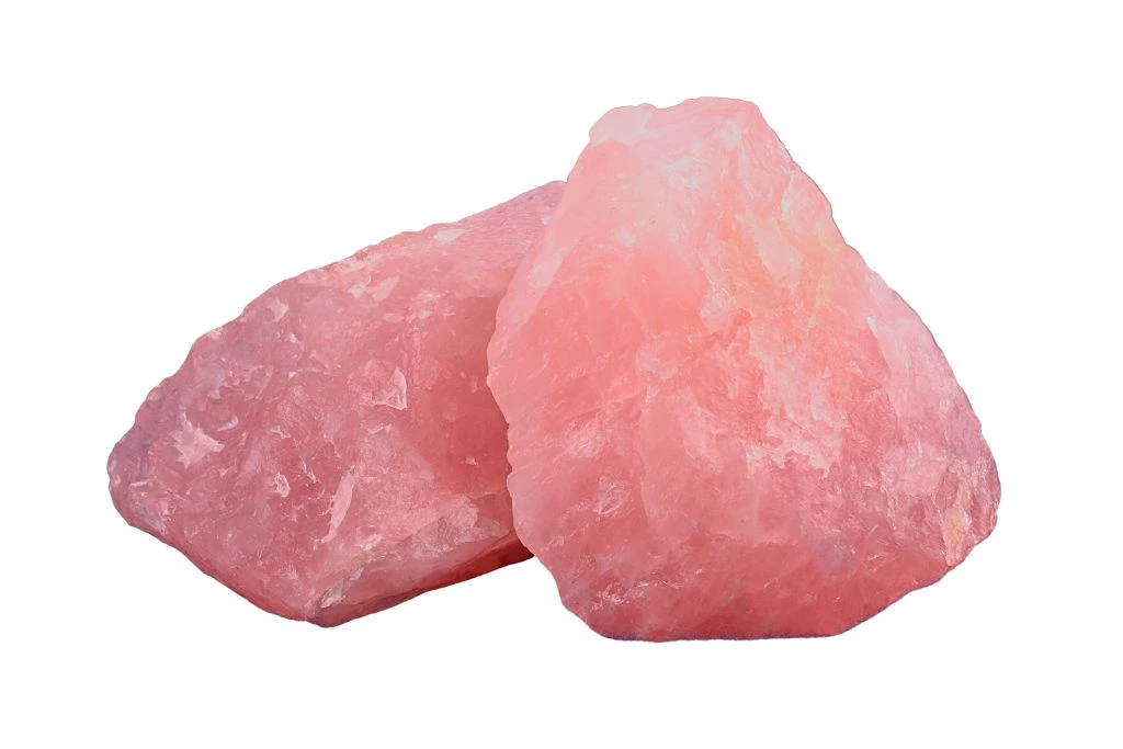 Two pcs Rose Quartz on a white background